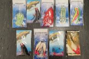 No#2 - NEW - Set of 9 packs Strong Sea Rigs Feathers on Big Hooks 5/0, 6/0 and 7/0 - Bait Trace Paternoster Lures Cod Pollock Ling Conger Bass Mackerel