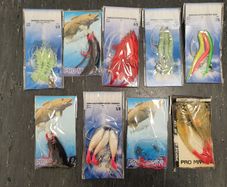 No#2 - NEW - Set of 9 packs Strong Sea Rigs Feathers on Big Hooks 5/0, 6/0 and 7/0 - Bait Trace Paternoster Lures Cod Pollock Ling Conger Bass Mackerel