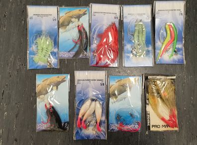 No#2 - NEW - Set of 9 packs Strong Sea Rigs Feathers on Big Hooks 5/0, 6/0 and 7/0 - Bait Trace Paternoster Lures Cod Pollock Ling Conger Bass Mackerel