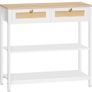 Tier Hallway Table with 2 Flip-Down Drawers and Storage Shelves, 80 cm, Open and Hidden Storage Space, Woven Decoration, White and Natura Image 2