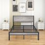 Double Bed Frame Storage Wooden Headboard Metal Platform Grey wood headboard storage shelf. Sturdy metal platform frame, no box spring needed. Quiet strong legs. for master bedroom Image 3