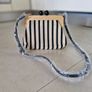 Zara Canvas Striped Wooden Clutch Bag in cream/black Image 2