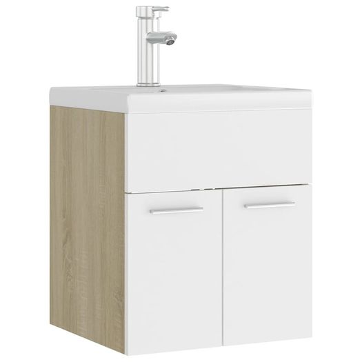 Sink Cabinet with Built-in Basin White and Sonoma Oak Chipboard