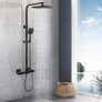 Thermostatic Shower Mixer Set, Thermostat Shower Rail System with Adjustable Rainfall Shower Head, Scalding Protection Bath Tap, Anti-Kink Shower Hose (Square, Matte Black) Image 2