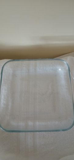 8.5 inch square. 22 cm. Pasabahce borcam caserole/pasta dish.  Vintage.