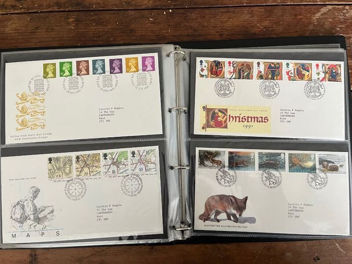 Collection of  74 UK First Day Cover stamps 1987 to 1992 in album plus 5 extra pages and book