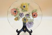 Vintage Retro Mid Century Chance Brothers Fiestaware Fluted Round Plate with Gilt Edging in the Anemone Pattern Designed by Michael Harris , Decorative Plate