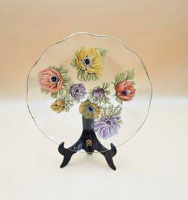 Vintage Retro Mid Century Chance Brothers Fiestaware Fluted Round Plate with Gilt Edging in the Anemone Pattern Designed by Michael Harris , Decorative Plate
