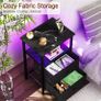Bedside Table with LED Light, Small Side Table with Charging Station Image 5