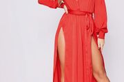 IN THE STYLE Red Wrap Side Split Maxi Dress Size 8!