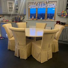 Round table and Six fabric chairs