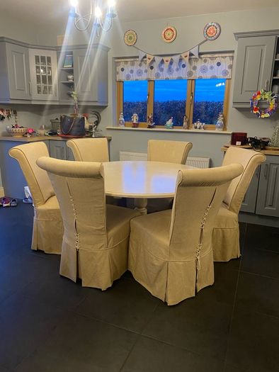 Round table and Six fabric chairs