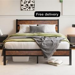 King Size Bed Frame with Wooden Headboard Bed Frames