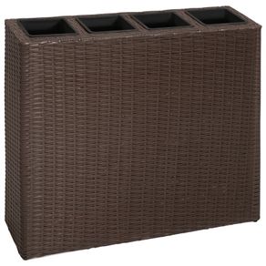 Garden Raised Bed with 4 Pots Poly Rattan Brown/ Black