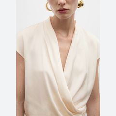 Mango cream satin wrap blouse