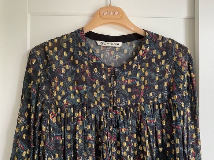 Zara Golden embroidered and mesh paisley printed Blouse