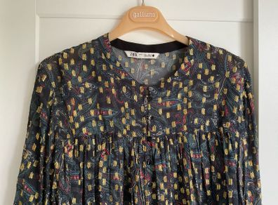 Zara Golden embroidered and mesh paisley printed Blouse