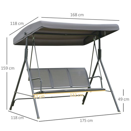 3 Seater Garden Swing Bench with Adjustable Canopy and Steel Frame