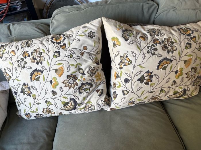 Vintage  ikea discontinued ALVINE LOV Pair of Embroidered large feather cushions. Hardly used.