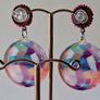 Pink Iridescent Disco Statement Style Disc Earrings Image 3