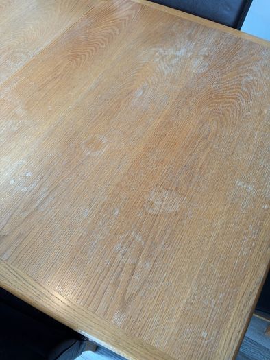 Oak extendable dining table + chairs