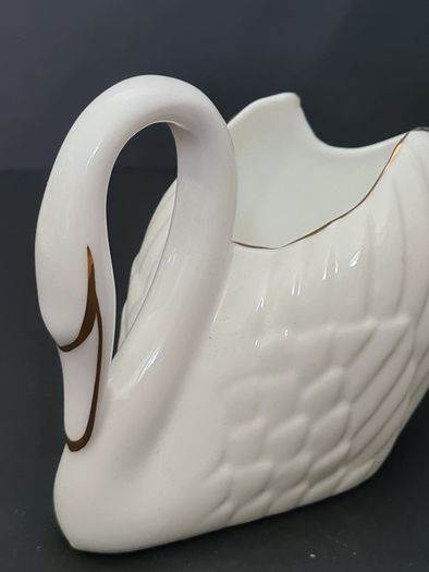 Vintage 1980s Royal Tara Swan Vase, Trinket, Fine Bone China Ireland White Gold Trim Handmade Galway