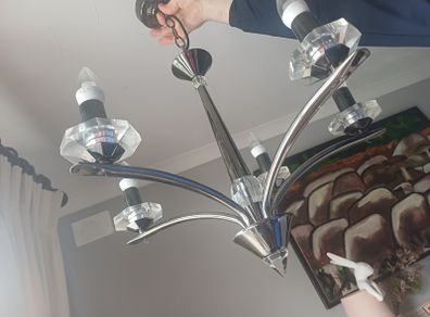 2 polished chrome and glass ceiling lights for sale