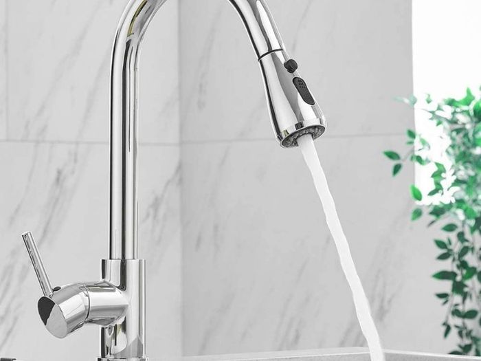 Kitchen Sink Mixer Tap with Pull Down Sprayer Chrome, Single Handle High Arc Pull Out Kitchen Taps, Single Level Solid Brass Kitchen Faucet (FREE POSTAGE)