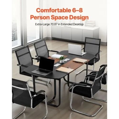 Conference Table, 1800 mm Oval Office Meeting Table for 6-8 Person, Modern Seminar Desk with Metal Legs, Large Meeting Desk for Office, Boardroom