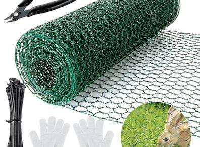NEW SALE | 0.4m x 5m Chicken Wire Mesh Roll, Anti-rust Galvanised Wire Mesh Roll, 25mm Hole Size Chicken Wire Mesh Fence with Gloves, Pliers and Zip Ties for Chicken, Rabbit, Dog, Cat, Rats, Fox, Badger