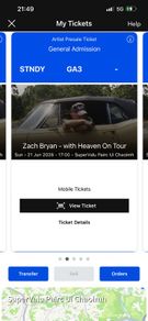 5x standing Zach Bryan tickets Sunday 21st June