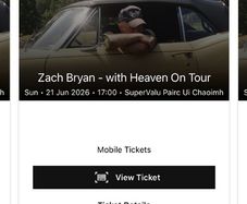 5x standing Zach Bryan tickets Sunday 21st June