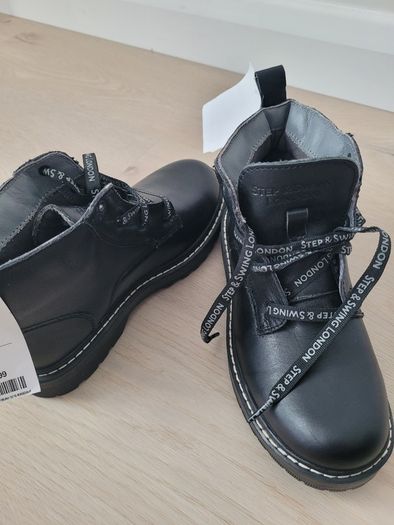 Black real leather lace ankle boots. New. Size 34EUR/ 2UK
