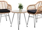 _3-Piece. Balcony Set Side Table 2 Lounge Chairs Indoor Outdoor Weatherproof Natural Poly Rattan Look Garden Balcony Set