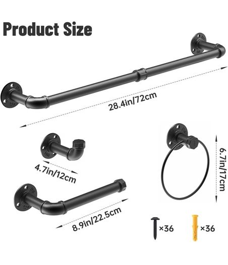 Industrial pipe Bathroom Towel holders, toilet roll holder and hooks