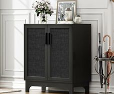 Black Sideboard for Living Room Rattan Buffet Storage Cabinets with Adjustable Shelves, Magnetic Closure, Accent Cabinet Cupboard for Kitchen Hallway Dining Room Furniture 80 x 40 x 89 cm