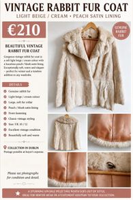 Vintage Rabbit Fur Coat - Light Beige/Cream