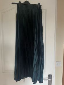 Brand new dark green satin midi pleated
