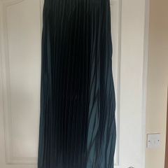 Brand new dark green satin midi pleated