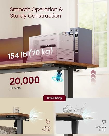 Electric Standing Desk, Height Adjustable Desk, Sedentary Reminder, 4 Memory Heights, for Home Office, 120 x 60 cm, Rustic Brown