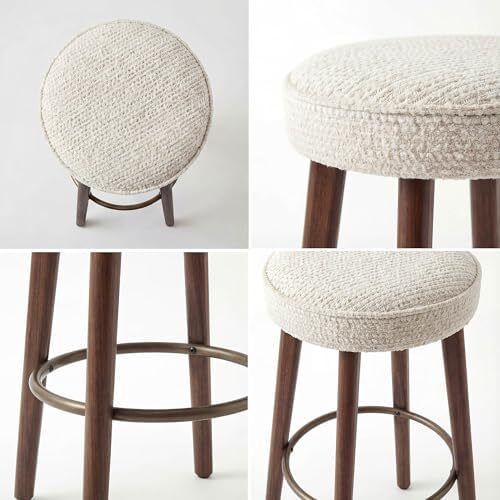 Set of 2 Chenille Bar Stools, 68cm Counter Height Upholstered Kitchen Bar Chairs with Solid Wood Legs