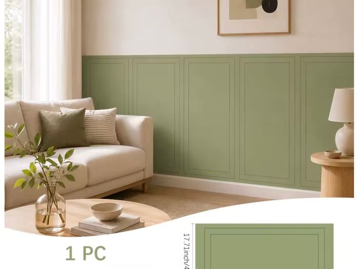 Green Modern Half Wall Sticker, Waterproof Wear-Resistant Self-Adhesive Decor Panel, 45x90cm