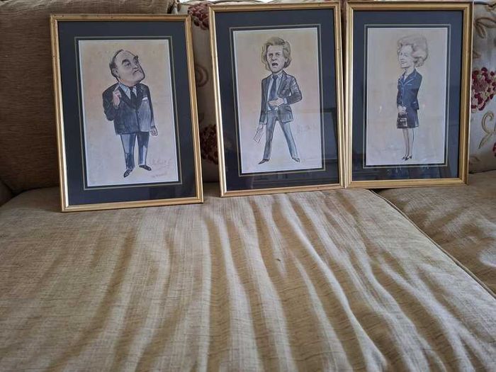 3 Tim Holder signed political caricature prints