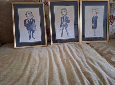 3 Tim Holder signed political caricature prints