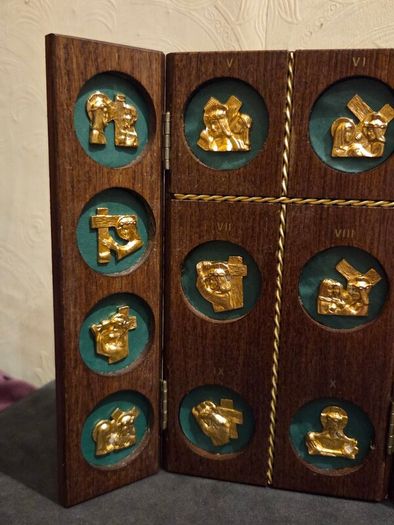Vintage Wooden Stations of the Cross Triptych