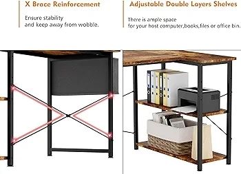 L Shaped Desk 100CM Computer Desk Study Office Desk Gaming Desk Writing Table With Bookshelf Reversible Corner Desk For Home Office Studio Workstation