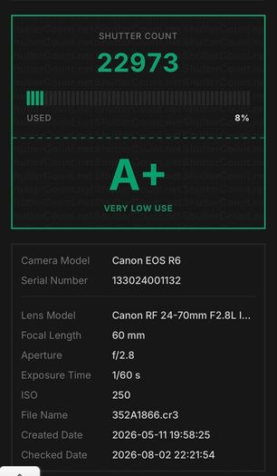 Mirrorless Camera Canon R6 mark i - Body only Low shutter count
