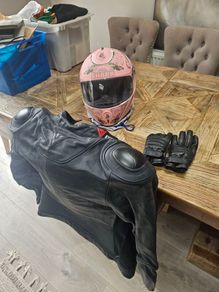 Dainese Ladies Leather Motorcycle Jacket, Boots, Gloves & Shark Helmet