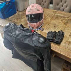 Dainese Ladies Leather Motorcycle Jacket, Boots, Gloves & Shark Helmet