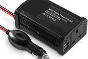 200-300W Power Inverter DC 12V to AC 230V 240V Transformer Car Charger Lighter Adapter with 3 Pin Plug and Dual USB Ports (Black)